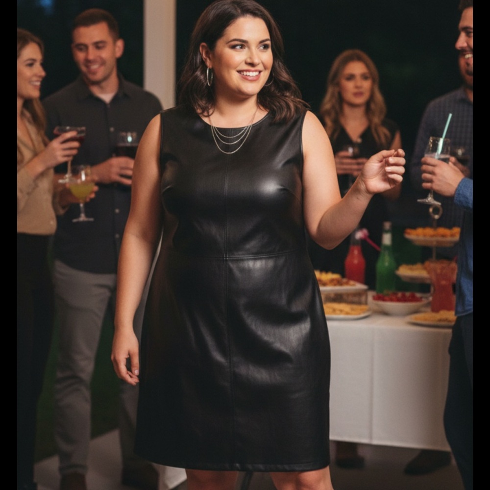 Abercrombie & Fitch Black Faux Leather Dress Size XLP Matrix Metal ****